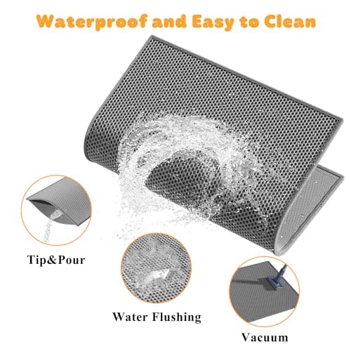 Pieviev 2 Packs Cat Litter Mat Double Layer Waterproof Urine Proof Trapping Mat (30''X24'', Gray) 7