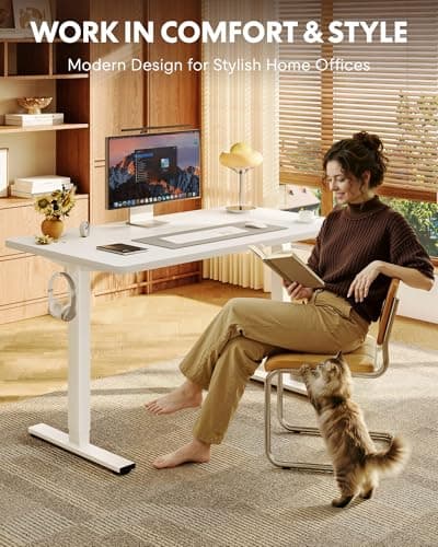 FLEXISPOT EN1 One-Piece Standing Desk, 48"x24" Seamless Desktop Electric Height Adjustable Desk for Home Office, Multi-Monitor Setups & Easy Assembly, White 6