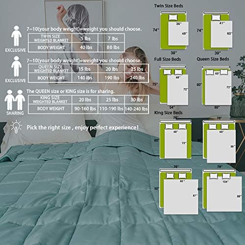 Dornroscn Viscose Made from Bamboo Cooling Weighted Blanket 15lbs-48’’x72’’-Twin Size for Adults and Kids Cooling Heavy Blanket with Premium Glass Bead for Sleepers, Sea Grass 6