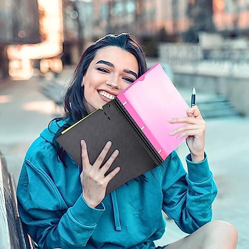 INFUN All-in-one Telescoping Binder Notebook, Refillable 3 Ring Notebook Binder with 1 Plastic Movable Pocket Folder,5 Plastic Subject dividers and Graph Paper and College Ruled Paper- Pink 7