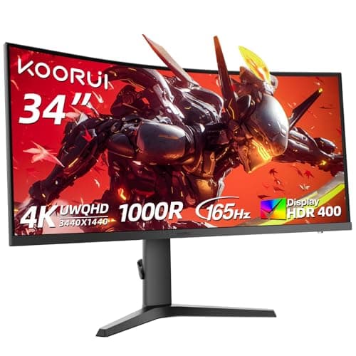 KOORUI 34 inch ultrawide Curved Monitor Gaming Monitor 165hz 1ms HDR400 WQHD (3440X1440) 21:9 R1000 DCI-P3 90% Color Gamut FreeSync Borderless Design Eye Cared