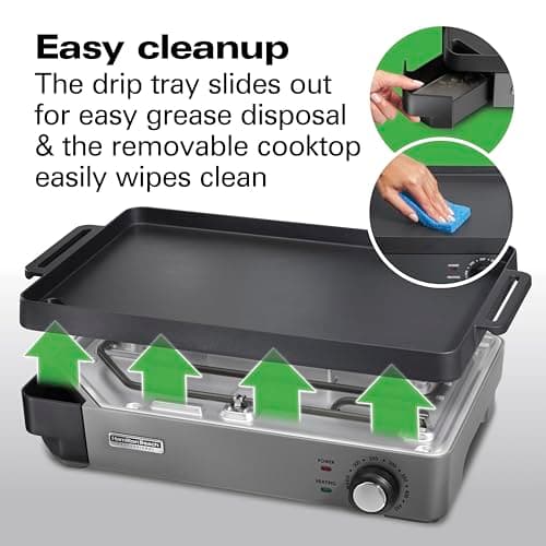 Hamilton Beach Professional Cast Iron Indoor Electric Grill & Griddle, 10" x 16" Preseasoned Cooking Surface, Adjustable Temperature up to 450° F, Black (38560) 6