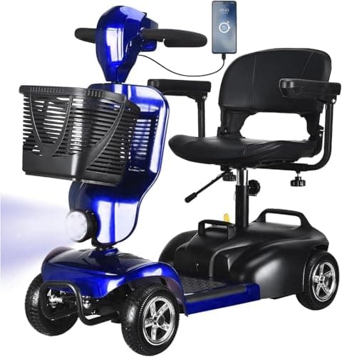 Portable Electric Mobility Scooter, Easy Collapsible 350lbs Weight Capacity Travel Scooter,4 Wheel Mobility Scooter - Electric Powered Wheelchair Device -with Charger and Basket Included