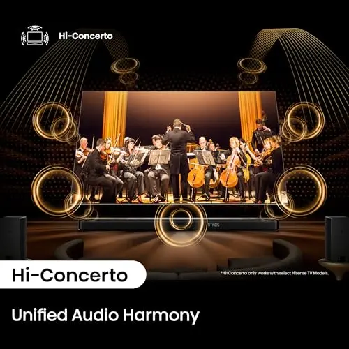 Hisense AX5140Q 5.1.4Ch Sound Bar with Wireless Subwoofer, Dolby Atmos, DTS:X, Bluetooth 5.3, Roku TV Ready, HDMI/AUX/ARC/Optical/USB, EzPlay, 7 EQ Modes, Hi Concerto, Room Calibration 5