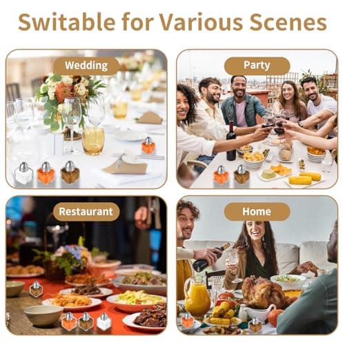 12 Pcs 0.5 oz Cube Shape Small Salt and Pepper Shakers with Tone Tops Clear Mini Glass Seasoning Jars Spice Salt Shakers with Funnel for Wedding Party Restaurant Home Kitchen (12, Silver) 5