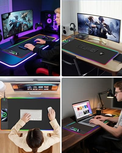 Wireless Charging Mouse Pad, RGB Gaming Desk Mat, 31.5"x15.7" Large XXL Desk Pad, 15 Lighting Modes, Ultra-Smooth Surface, Non-Slip Mouse Mat, Waterproof Computer Keyboard Pad for Desk, Office, Black 9