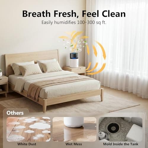 3L Mist-Free Evaporative Humidifier for Bedroom, Top Fill Humidifier Work with Tap Water, Touch Control,USB Powered, Sleep Mode, Night Light,1–8H Timer, Easy-Clean Design for Home Office 5