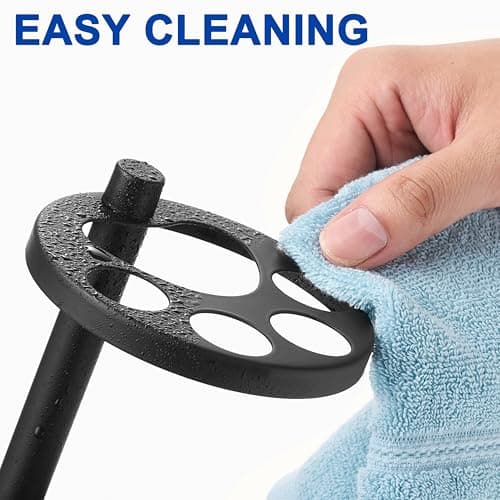 Metal Toothbrush Holder Stand for Bathroom: Stainless Steel Ventilated Organizer with Slots for Electric Toothbrushes, Toothpaste, Razors & Small Comb, Unique Footprint Base Design, Black 6