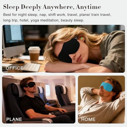 PrettyCare 3D Sleep Mask 2 Pack,Eye Mask for Side Sleeper 3D Contoured Sleeping Mask Blackout Out for Men- Blindfold Airplane with Ear Plugs, Night Masks with Travel Bag (Black&Blue) 7