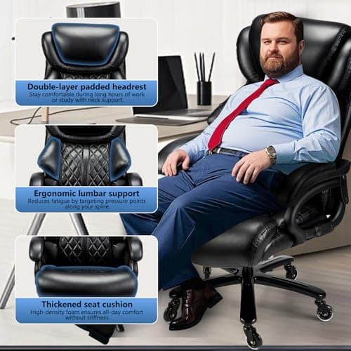 FANTAWESO Big and Tall Office Chair 800lbs- High Back Executive Computer Chair for Heavy People with Adjustable Lumbar Support and Quiet Wheels- Large Desk Chair for Home Office (Black) 9