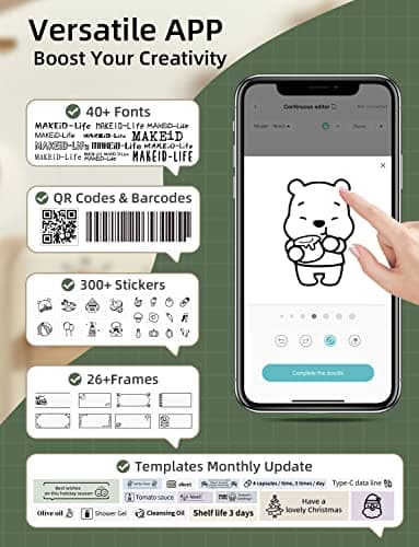 Makeid Q1 Label Maker Machine with Tape - Portable Bluetooth Label Makers for Home & Office Organization - Compatible with Apple iOS & Android - Clear Prints, Custom Templates & Fonts, Retro Design 5