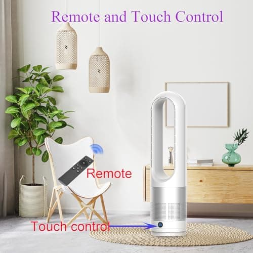 Voagupa Bladeless Heater and Fan Combo, All the Season, 80° Oscillating with Remote and Touch Control, 8H Timer, 24 Inch, Floor Fan for Indoor Use, Large Room, Silver White 5