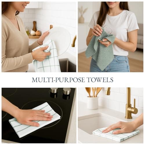 LANE LINEN Cotton Kitchen Towels Set, 6-Pack – Absorbent, Quick-Drying Dish Towels, 18" x 28", Premium Hand and Tea Towels - Olive 9