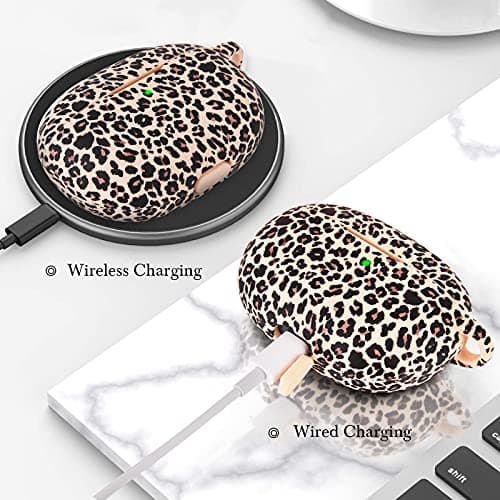 AIRSPO Case for Beats Studio Buds/Beats Studio Buds Plus Case Cover 2021/2023 Silicone Floral Printed Protective Beats Studio Buds Earbuds Headphones Case Cover Skin with Keychain (Khaki/Leopard) 5