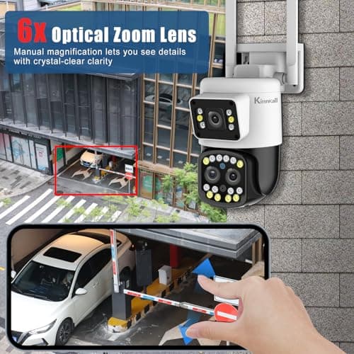 Kinnkall 6X Optical Zoom WiFi Outdoor Security Camera, 4MP PTZ Camera for Home, 2.4GHz Wireless Surveillance Camara with Mobile App/PC Access, Dual Display, Motion Tracking, SD/Cloud, 24/7，360° View 7