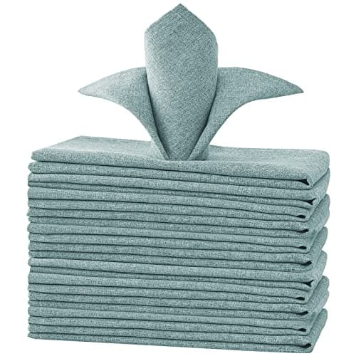 H.VERSAILTEX Linen Textured Cloth Napkins Set of 12 (18" X 18") Linen Textured Dinner Napkins Waterproof Extra Soft Thick Durable Reusable Napkins with Hemmed Edges, Heather Aqua