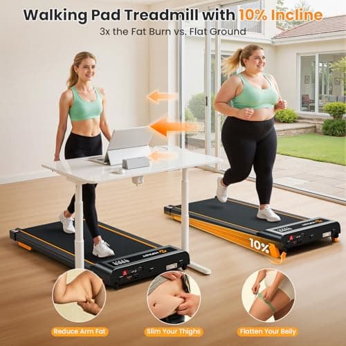 HiFast Walking Pad with Vibration Plate, 10% Incline Under Desk Treadmill 300lbs Capacity, Portable Small Treadmills for Home and Office, Remote Control, LED Display 6