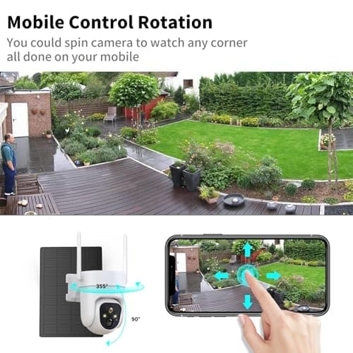 2K PTZ Solar WiFi Security Camera with AI Motion, Color Night Vision, 360 View, Waterproof, Alarm - Rechargeable Battery 5