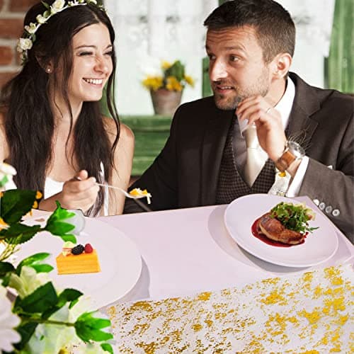 Snowkingdom 2 Pieces Gold Table Runner, Sequin Glitter Foil Metallic Thin Mesh Runner Roll 11"x108", Gold Table Decorations for Event Party, Wedding, Birthday Party, Christmas 7