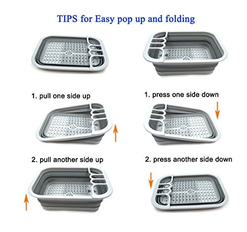 SAMMART Collapsible Dish Drainer with Drainer Board - Foldable Drying Rack Set - Portable Dinnerware Organizer - Space Saving Kitchen Storage Tray (1, Grey) 6