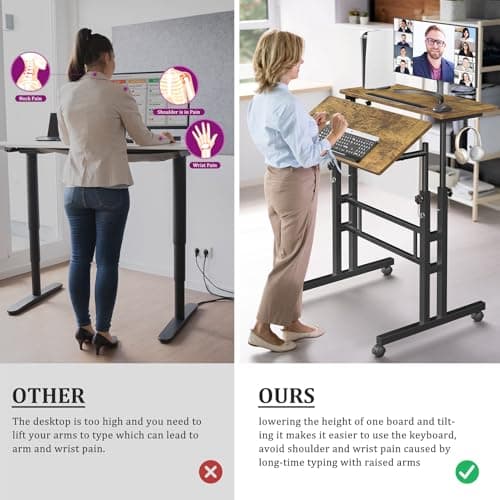 Enayplon Small Standing Desk with Wheels, Mobile Stand Up Desk, Portable Standing Table on Wheels for Walking Pad, Rolling Computer Desk Adjustable Height, Tall Table 4