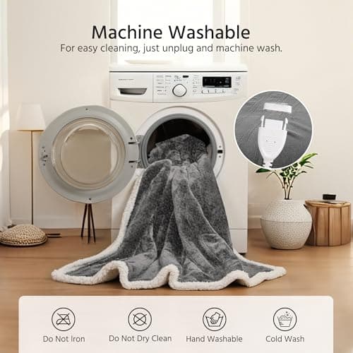 YUSTAL Electric Heated Blanket Full Size 72x84 Inch - Super Soft Flannel, 10 Heat Settings, 1-12H Auto Shut Off, Machine Washable, Easy Controller, Perfect for Winter Warmth - Light Grey 7