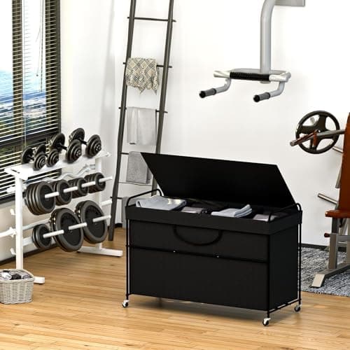 YKDIRECT 240L Large Laundry Hamper, 4 Compartment Laundry Basket with Lid, Removable Bag & Metal Structure with Industrial Wheels, Suitable for Bathroom, Dorm Room, Laundry Room (Black, 240L) 6