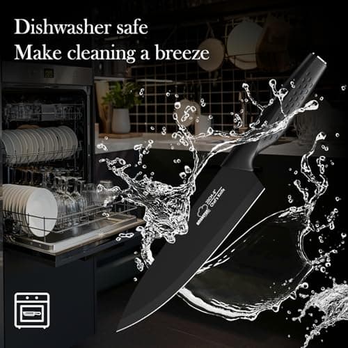 Knife Set, 15 Pieces Kitchen Knife Set with Built in Knife Sharpener Block, Dishwasher Safe, German Stainless Steel Knife Block Set, Elegant Black 6