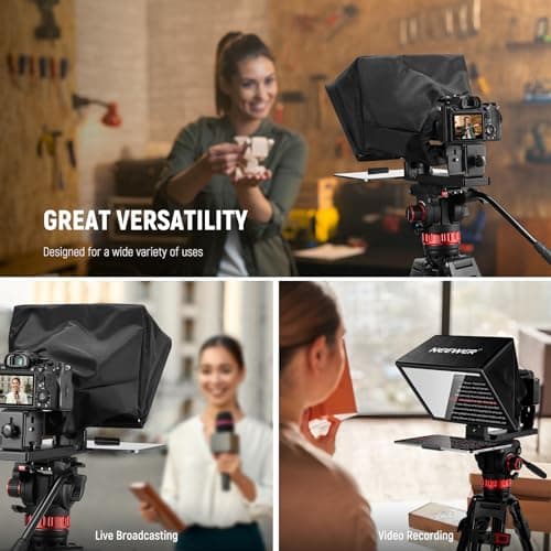 NEEWER Basics X12B Aluminum Alloy Teleprompter 12" for iPad Tablet DSLR Camera, Bluetooth, No Assembly, Remote & App Control, Compatible with iOS Android, Black, for Streaming 7
