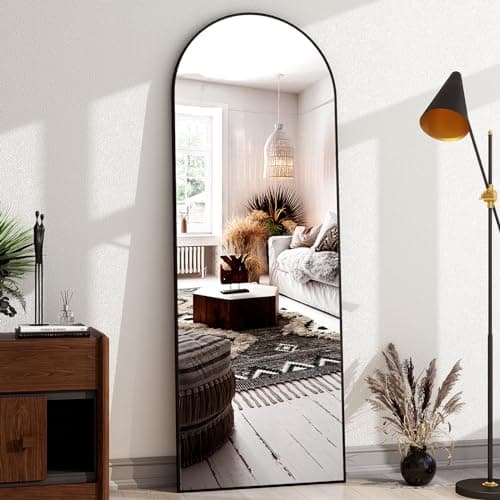 XRAMFY 58"x18" Arched Full Length Mirror Floor Mirrors with Aluminum Alloy Frame Free-Standing Wall Mounted Floor Mirrors or Large Dressing Mirror, Black Mirror Full Length