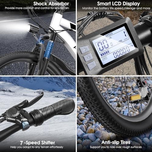 Funhang Electric Bike for Adults, 1000W Peak Ebike, 50Miles 21.7MPH Electric Mountain Bike, 26" Adult Electric Bicycle with 48V Removable Battery, Fenders,7 Speed, Front Suspension, UL 2849 Certified 5