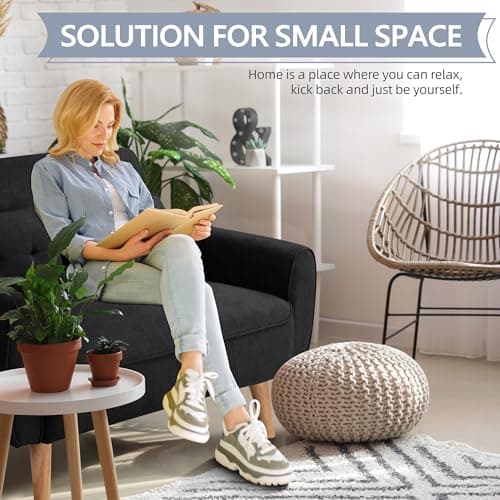 Shintenchi 47" Black Wood Loveseat Sofa, 350 lbs Weight Capacity, Simple Assembly Required 5