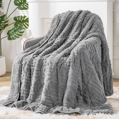 Sherpa Fleece Adult Weighted Blanket Great for Sleep, 15 lbs Dual Sided Soft Fuzzy Heavy Blankets for Couch Bed Sofa, Cozy Warm Fluffy Arched Jacquard Throw for Winter (Grey, 60" x 80", 15 Pounds)