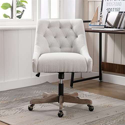 Home Office Chair, Adjustable Upholstered Computer Desk Chair with 360 Degree Swiveling Base, Ergonomic Task Chair Vanity Chair for Office, Living Room, Studying Beige-New