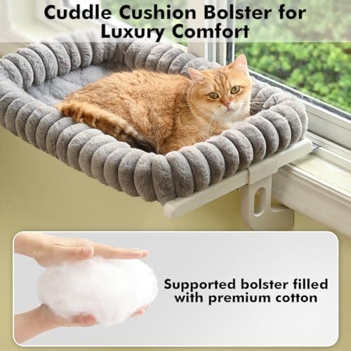 Zoratoo Cloud-Cuddle Cat Window Perch with 4-Sided Bolster, Zipper Design Cushion Window Seat for Window Sill, Sturdy Metal Frame & Easy Assembly Pet Hammock Bed for Indoor Cats (Gray, Medium) 9