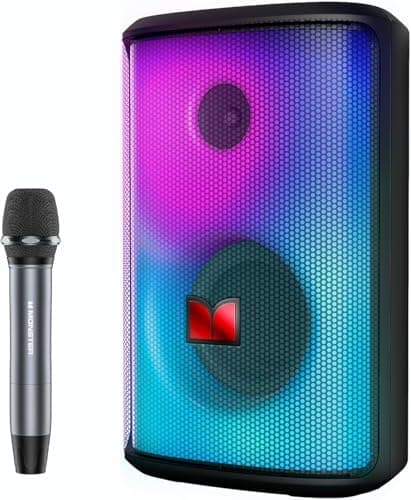 Monster Sparkle Bluetooth Speaker 120W Peak with Microphone, Portable Speaker and Heavy Bass, Full-Screen Colorful Lights, 24H Playtime, AUX, USB Playback, Waterproof Loud Speaker for Outdoor
