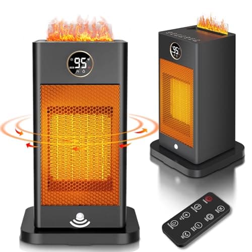 Space Heaters for Indoor Use, Portable Space Heater with Sensor & 3D Flame Effect,1500W Oscillating Electric Ceramic Room Heater,Fast Heating for Bedroom,Office Room,Desk,Garage