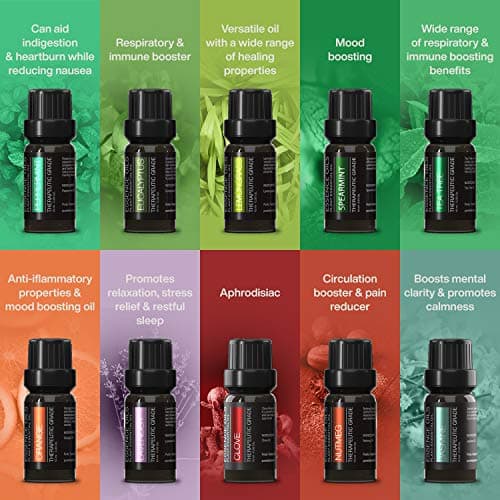 Pure Daily Care Ultimate Aromatherapy Diffuser with Essential Oil Set - 300ml Ultrasonic Diffuser, 4 Timer & 7 Ambient Light Settings - 10 Therapeutic Grade Essential Oils - Oak Wood 5