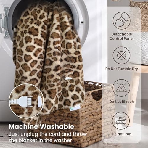 blunique Luxury Faux Fur Heated Blanket Electric Throw - Leopard Print Ultra Soft Thick Warm Heated Blanket, 6 Heating Levels & 12 Hours Auto-Off, ETL Certified, Washable, Luxurious Gifts, 50''x60'' 7