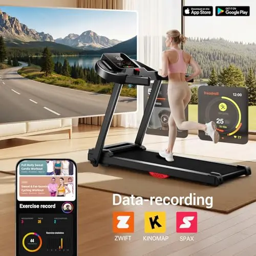 CURSOR FITNESS Treadmill for Home, 1-12KM/H Speed, 3.0HP Quiet Brushless Motor, 136KG Capacity, Foldable Walking Pad Treadmills Running Machine with Heart Rate Handle 8