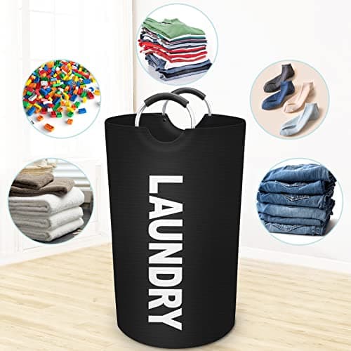 StorageRight 90L Large Laundry Basket, Laundry Hamper, Dirty Clothes Hamper for Laundry, Collapsible, Waterproof Laundry Baskets with Foam Protected Aluminum Handles for Laundry, Dorm, Family (Black) 5