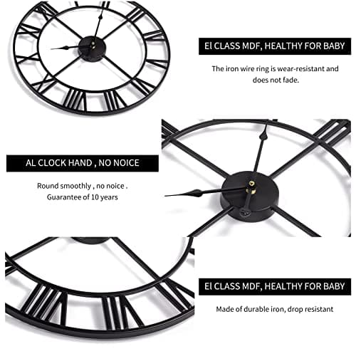1st owned 16 inch Wall Clock - Metal Retro Roman Numeral Wall Clock, Almost Silent, Easy to Read for Living Room Decor/Home/Kitchen/Bedroom/Office/School(Black) 5