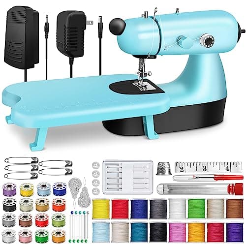 LorSou Mini Sewing Machine, Electric Sewing Machine with Sewing Bag, Expansion Board, LED Light, Fast Stitch Suitable for Clothes,Cutains,Jeans,DIY Home Travel