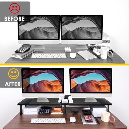 Dual-Monitor Stand for Desk - Large Adjustable Length and Angle Riser for 2 Monitors, Double Computer Desktop Organizer, Shelf for TV, Laptop, Printer 5