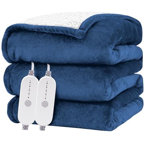 HYLEORY Heated Electric Blanket Queen 84"x90" Soft Fleece & Flannel with 5 Heating Levels & 10 Hours Timer Auto Shutt Off, ETL Certified, Washable，Heated Blanket for Body-Navy