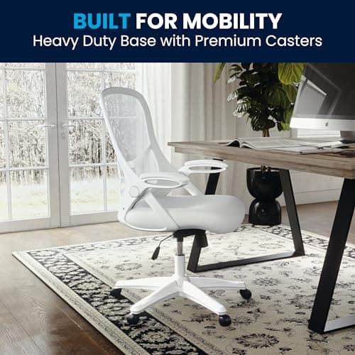 Flash Furniture Porter High-Back Swivel Office Chair with Adjustable Lumbar Support and Height, Ergonomic Mesh Desk Chair with Flip-Up Armrests, White 7