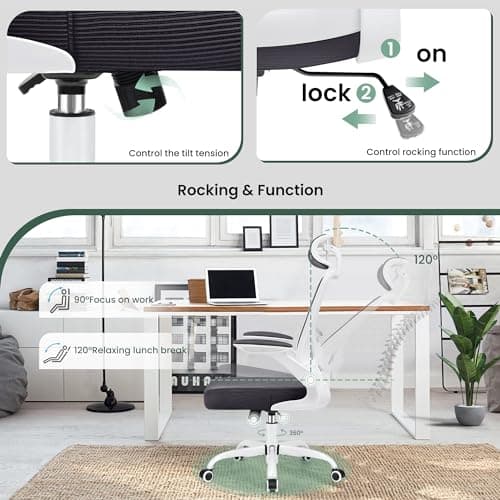 KERDOM Modern Ergonomic Office Chair, Lumbar Support with Headrest, Flip-up Arms, Breathable Mesh, Adjustable Height, Darkgray 6