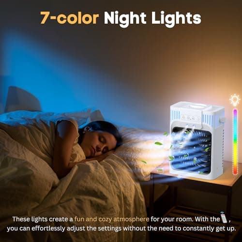 Portable Air Conditioners, 3 Speeds, 3 Mist Settings, 40oz Large Water Tank, 2~8h Timer & 7-color Ambient Lights, Air Conditioner Portable, Personal Small Evaporative Air Cooler for Room Bedroom 5