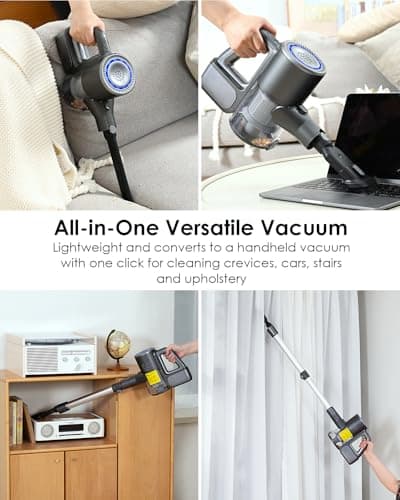 Cordless Vacuum Cleaner, 40Kpa Lightweight Stick Vacuum with 40 mins Runtime, Self-Standing Stick Vacuum Cleaners for Home, Rechargeable Cordless Vacuum for Hard Floors, Carpet and Pet Hair 5