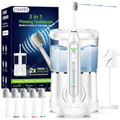 Electric Toothbrush with Water Flosser 3 in 1 Combo, Advanced 2.0 Flossing Toothbrush, Cordless Teeth Cleaning, 3 Modes&5 Speeds, Rechargeable Oral Dental Irrigator Kit for Adults, 5 Replacement Heads